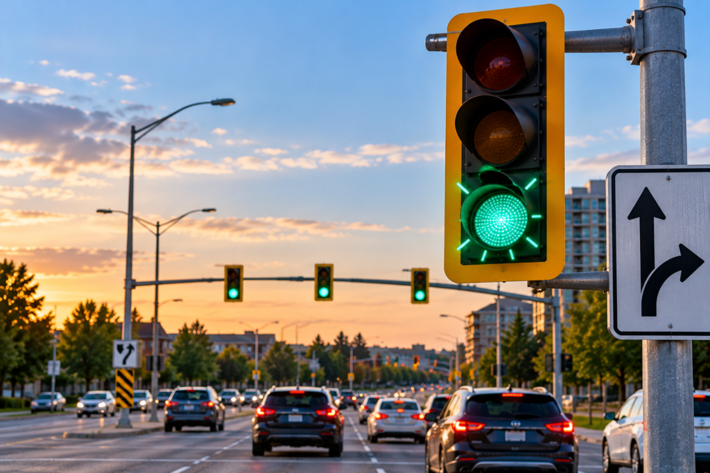 Flashing green advance green light at an Ontario intersection