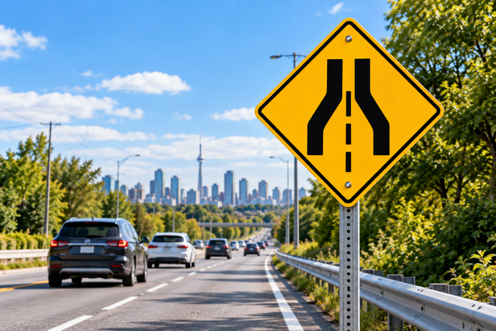 Divided highway ends road sign in Ontario