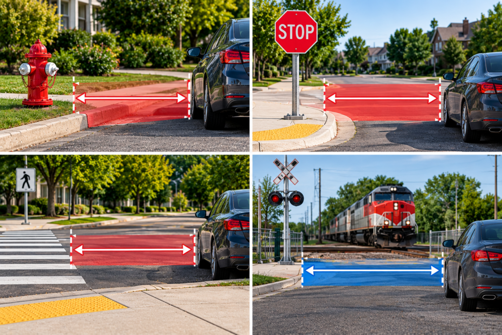 Chart of Ontario parking distances from hydrants, intersections, railway crossings and bridges