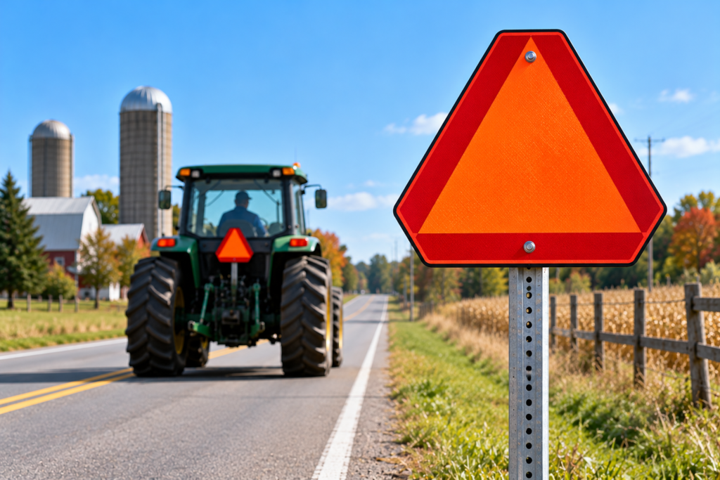 Orange slow-moving vehicle triangle sign