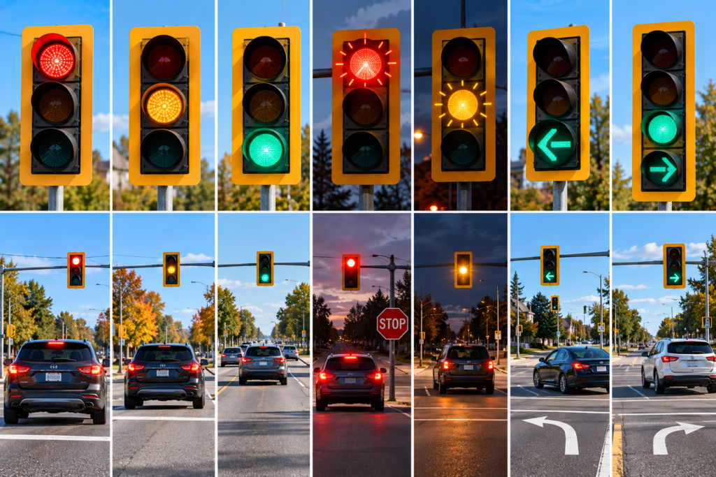 Chart of Ontario traffic lights and what each signal means