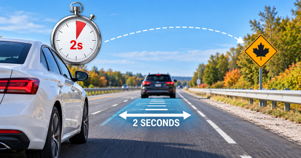 Diagram of the 2-second rule using a road sign as a fixed marker