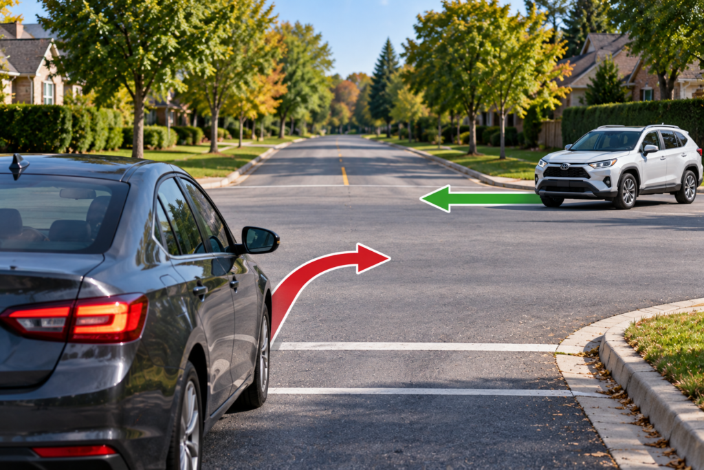 Uncontrolled intersection where the driver on the left yields to the driver on the right